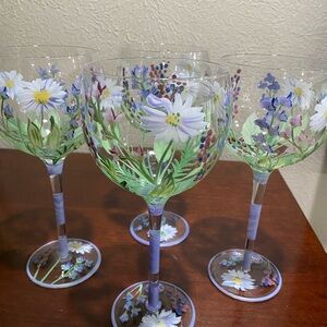 Vintage, Set of 4, Hand painted Wine Glasses from Blue Basics